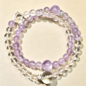 Handmade Crystal Mala Beads for Meditation & Zen Healing Moonlight Amethyst & White Phantom Healing Bracelet