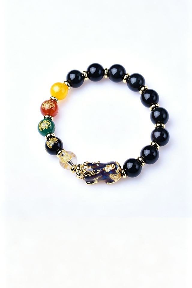 Black Obsidian Wealth Guardian Bracelet with Color-Changing Bead - Image 4