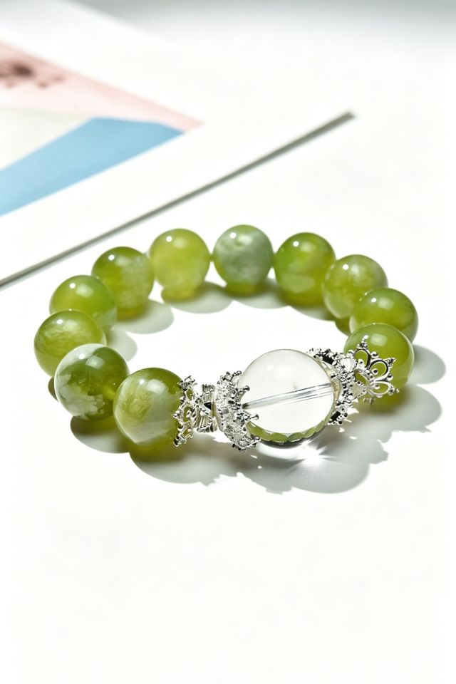 Green Grape Milk Crystal Bracelet for Joy & Positive Vibes - Image 3