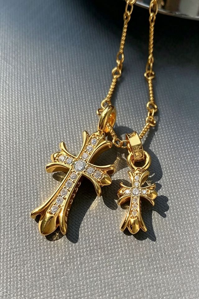 Punk Gothic Double Cross Necklace