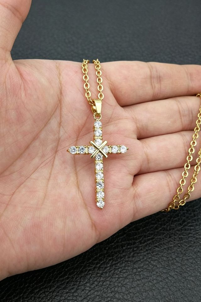 Gold Titanium Cross Pendant for Hip Hop & Street Style - Image 3