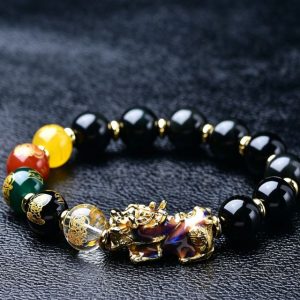 Black Obsidian Wealth Guardian Bracelet with Color-Changing Bead