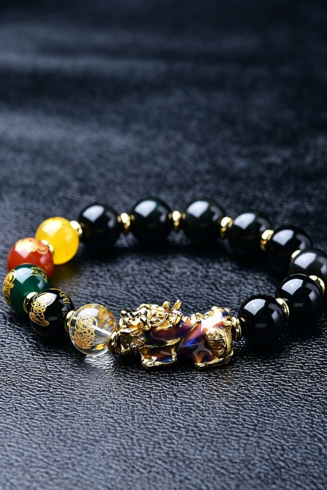 Black Obsidian Wealth Guardian Bracelet with Color-Changing Bead