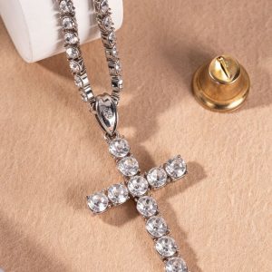Hip Hop Full-Rhinestone Cross Necklace