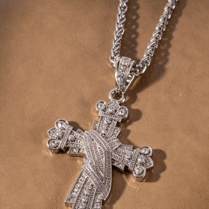 Hip Hop Full-Rhinestone Cross Necklace