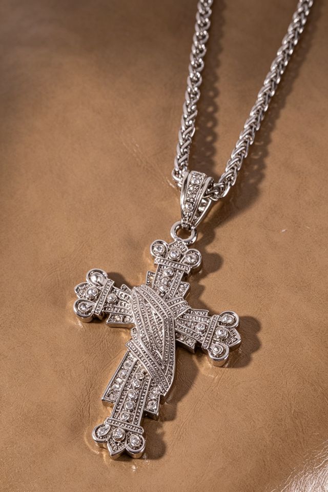 Hip Hop Full-Rhinestone Cross Necklace - Image 3