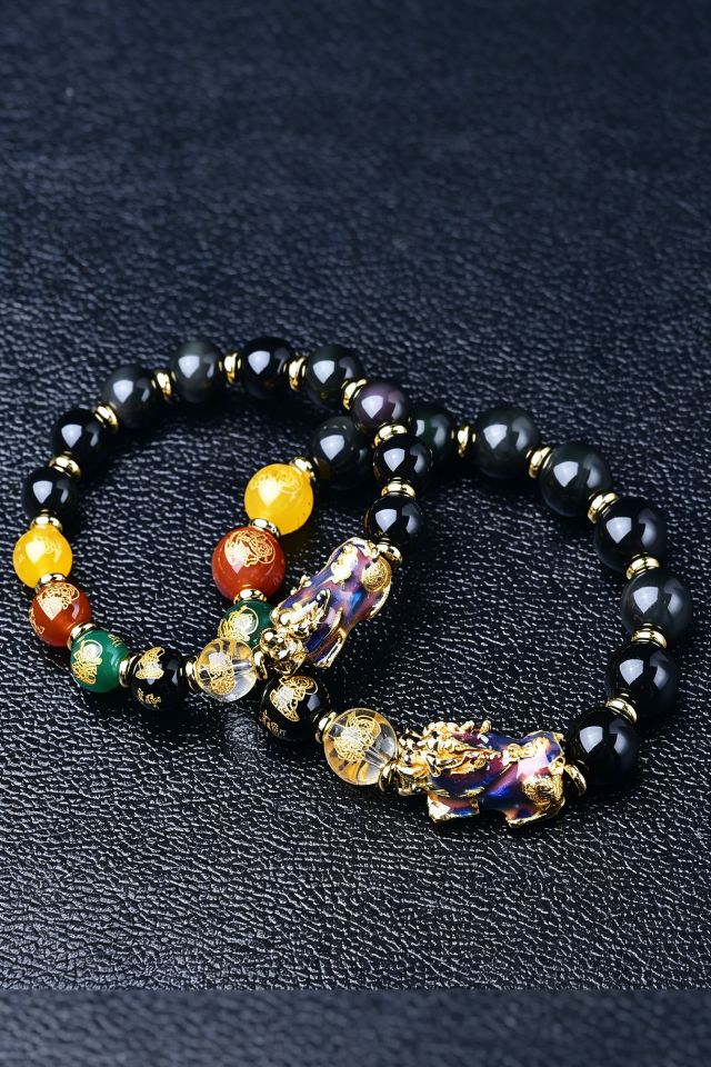Black Obsidian Wealth Guardian Bracelet with Color-Changing Bead - Image 3