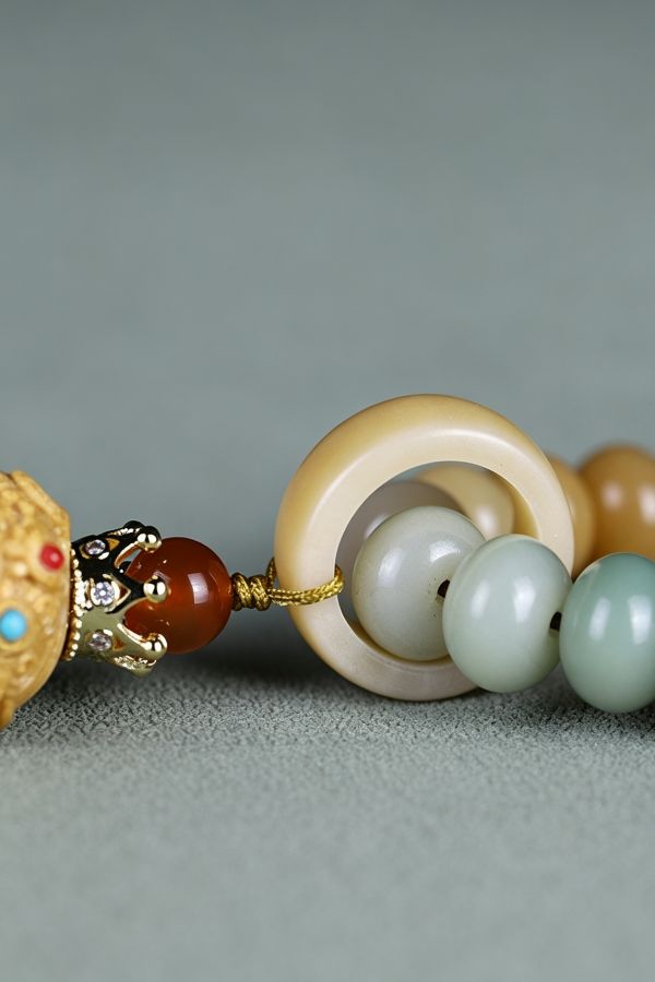 close-up bead bracelet with ring charm Dunhuang Bodhi Mala Bracelet with Zen Heritage - Image 3