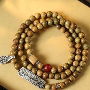 Zen Sandalwood Bracelet with Ancient Charm