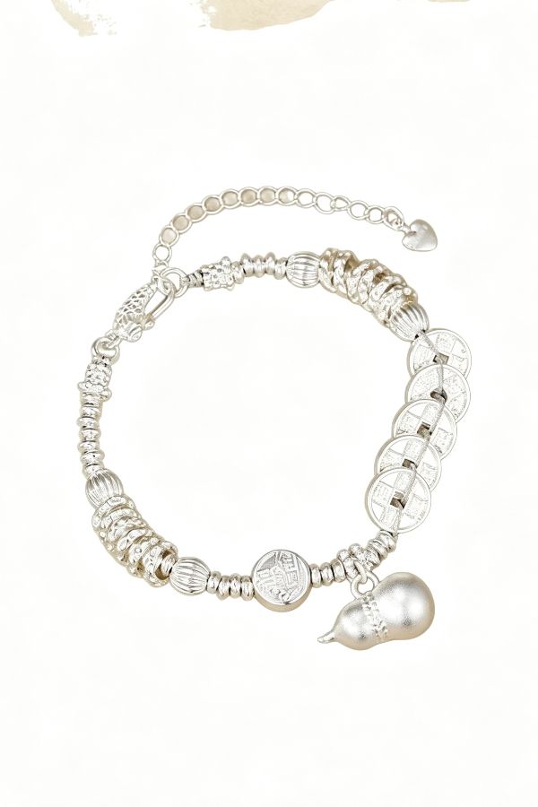 silver gourd bracelet on clean white background Chinese Heritage Charm Bracelet with Timeless Meaning - Image 4