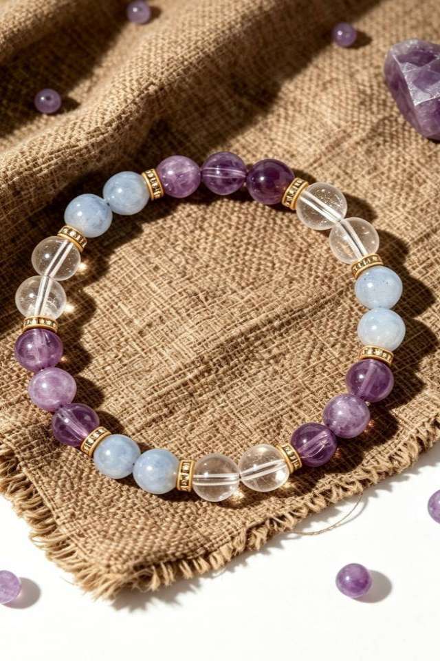 Amethyst aquamarine quartz bracelet Gentle Ice Crystal: Natural Mindful Bracelet - Image 2