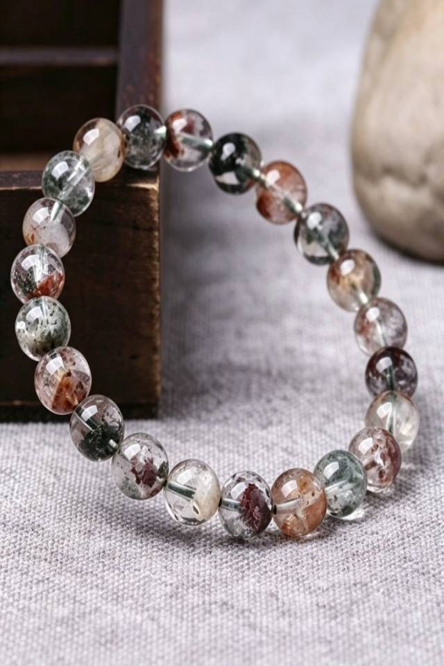 Garden quartz bracelet on linen background Mystical Phantom Crystal Bracelet for Abundance & Zen - Image 4