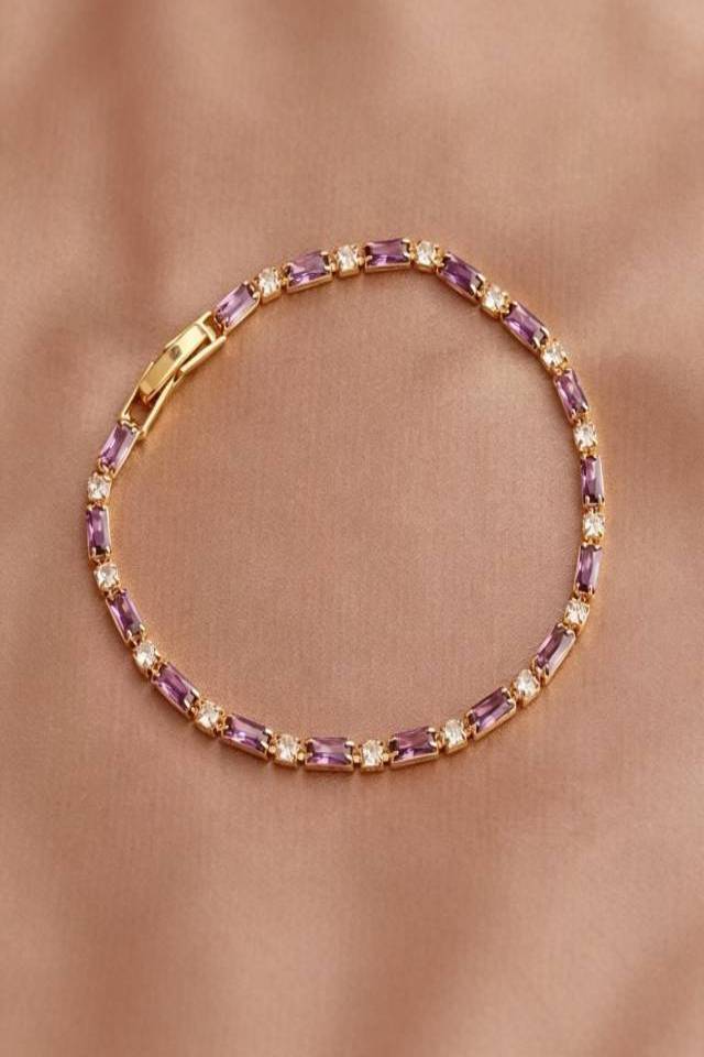 Gold purple crystal tennis bracelet Amethyst Elegance: Dainty Champagne Gold Crystal Bracelet - Image 3
