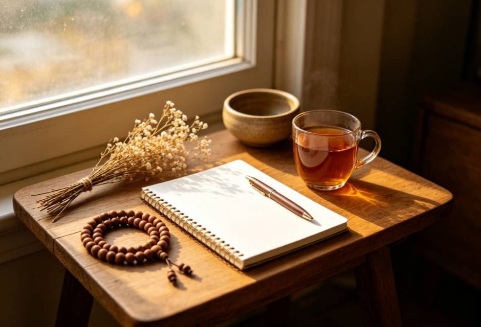 gratitude journal with meditation accessories