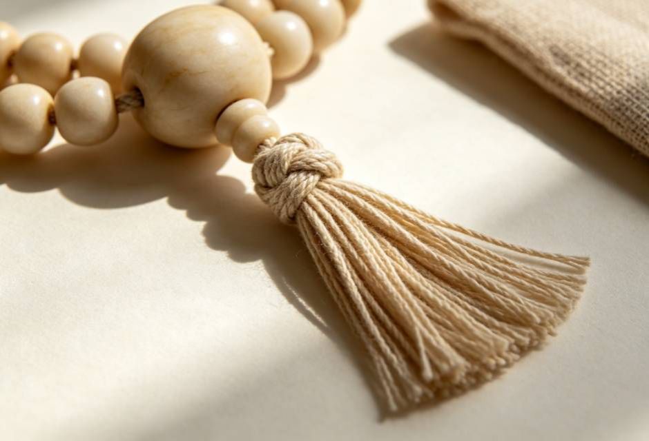 guru bead and tassel close up