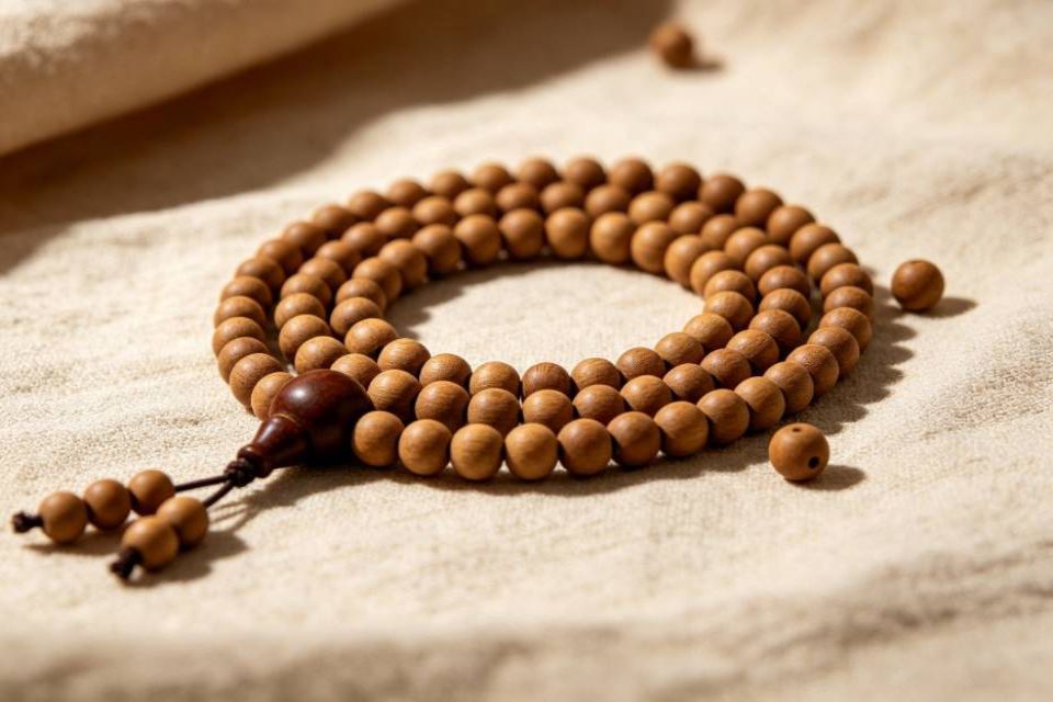 How to Use Mala Beads for Meditation Mala Beads On Beige Fabric