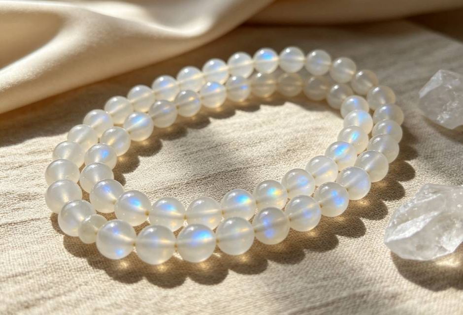 Moonstone vs Other White Gemstones: Differences, Meanings, and How to Choose the Right Gemstone moonstone mala on linen fabric