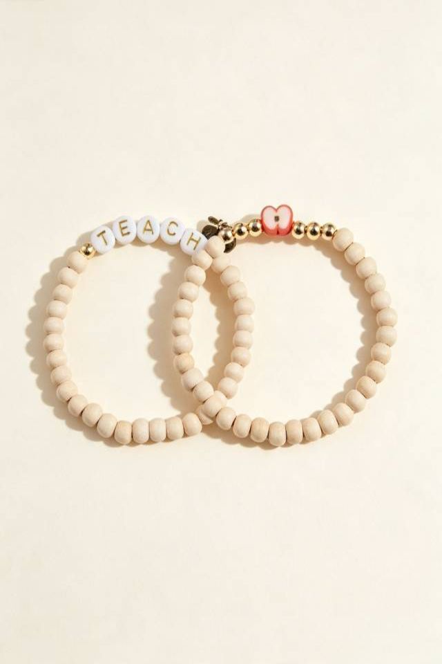 Natural wood bead bracelet Cute Apple Polymer Clay Bracelet