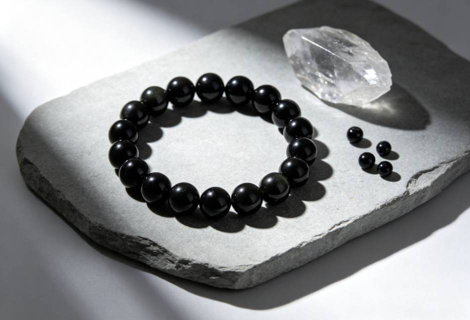 Obsidian Bracelet: Spiritual Protection, Healing Properties, and How to Wear obsidian bracelet on selenite under moonlight