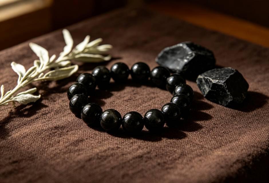 Obsidian Bracelet: Spiritual Protection, Healing Properties, and How to Wear obsidian bracelet with raw obsidian crystals and sage