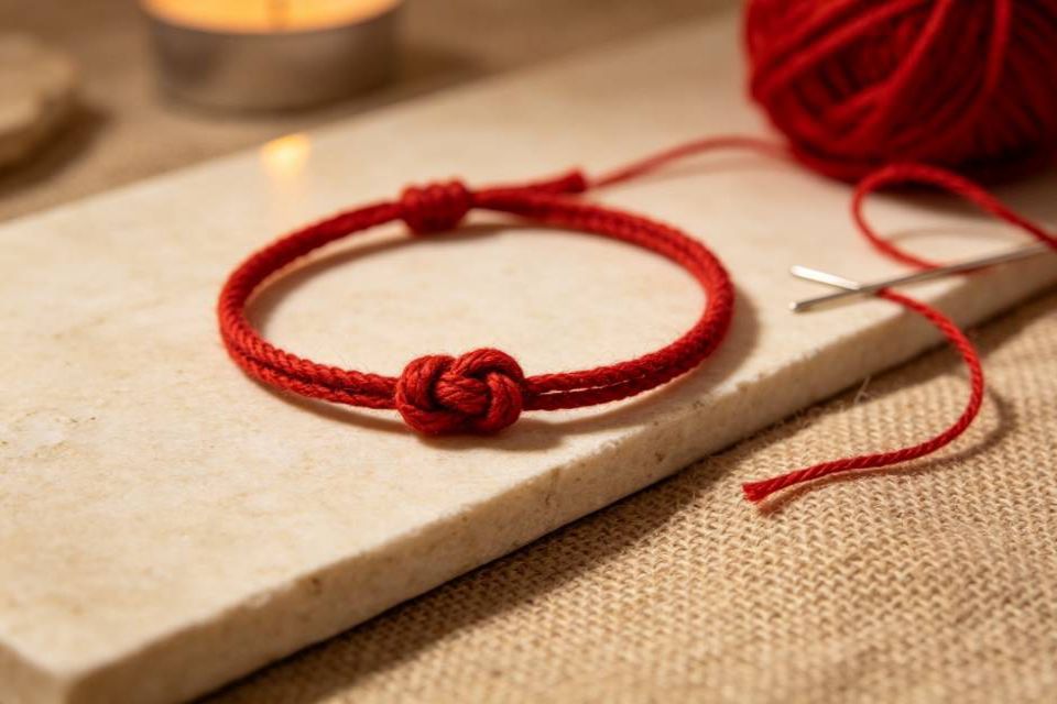 red string bracelet talisman still life