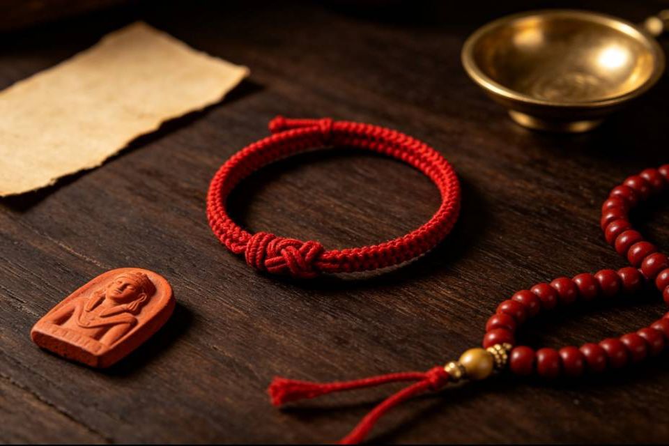 red string cultural symbols arrangement