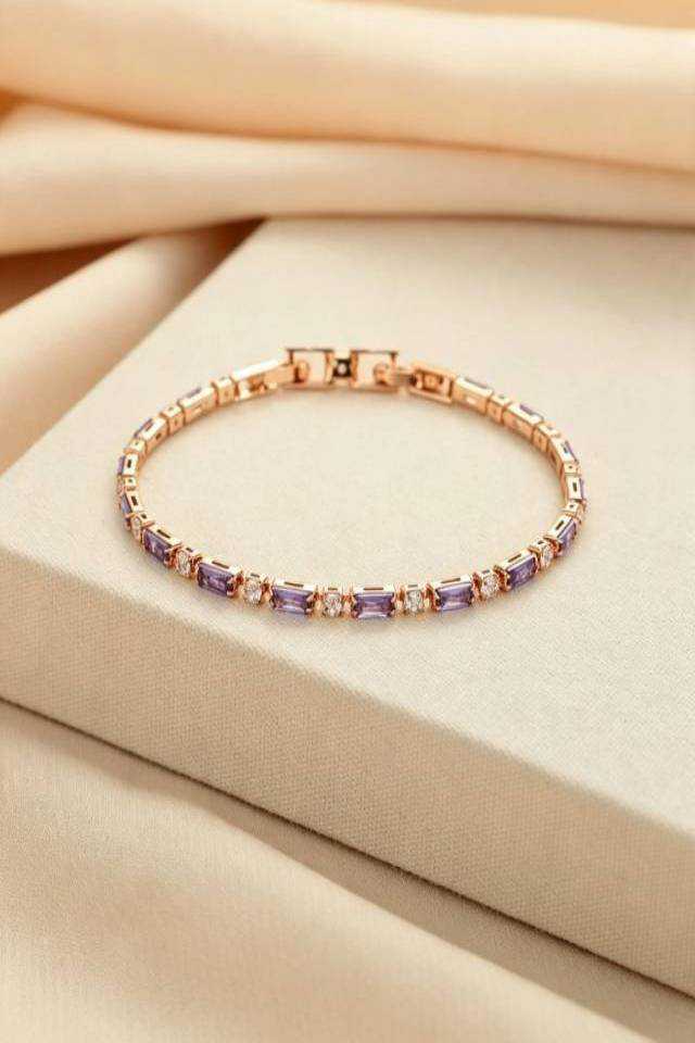 Rose gold purple gem bracelet Amethyst Elegance: Dainty Champagne Gold Crystal Bracelet