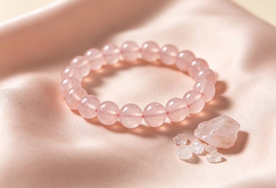 Rose Quartz Bracelet: Unconditional Love, Healing, and How to Wear It rose quartz bracelet on pink silk with raw crystals