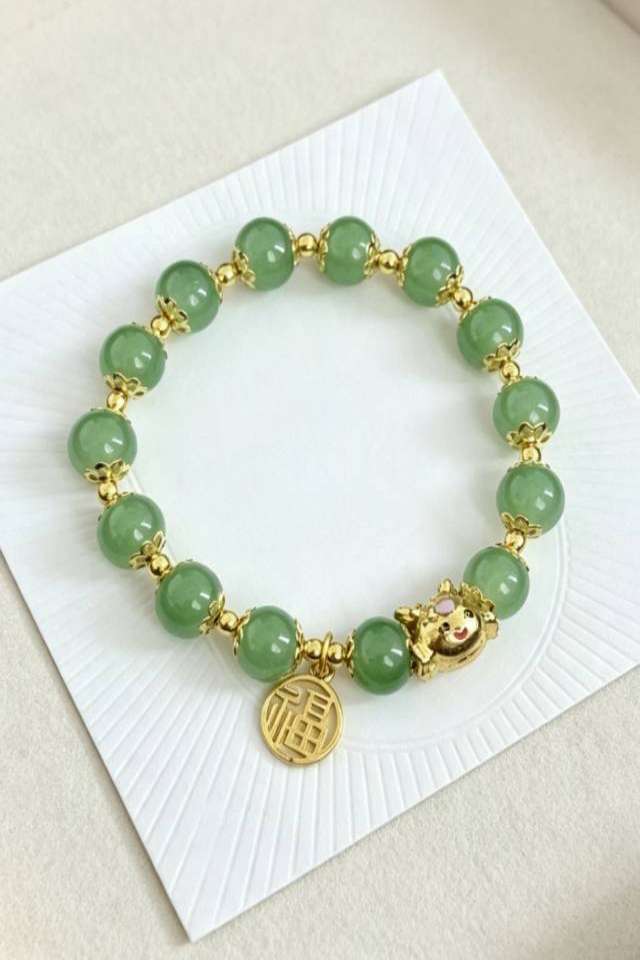 Round green bead bracelet Eastern Elegance Butterfly Beaded Bracelet