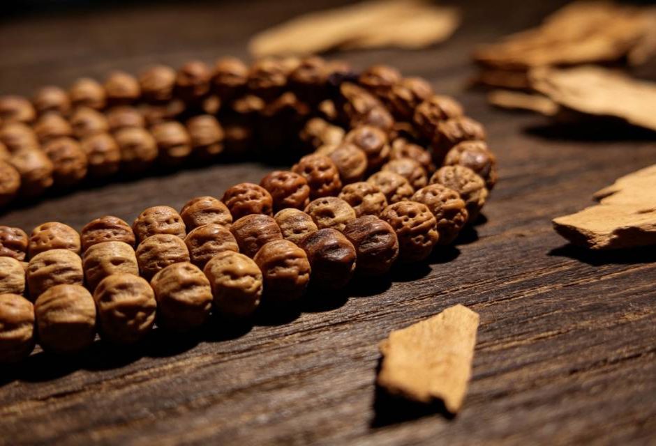 How to Choose the Right Mala Beads for Beginners sandalwood and rudraksha mala beads still life