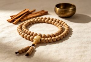 How to Choose the Right Mala Beads for Beginners traditional 108 bead mala necklace on linen