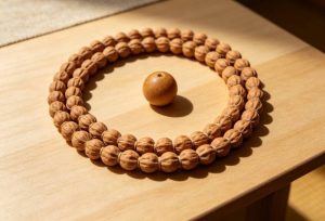 How to Choose the Right Mala Beads for Meditation traditional mala beads on wooden table
