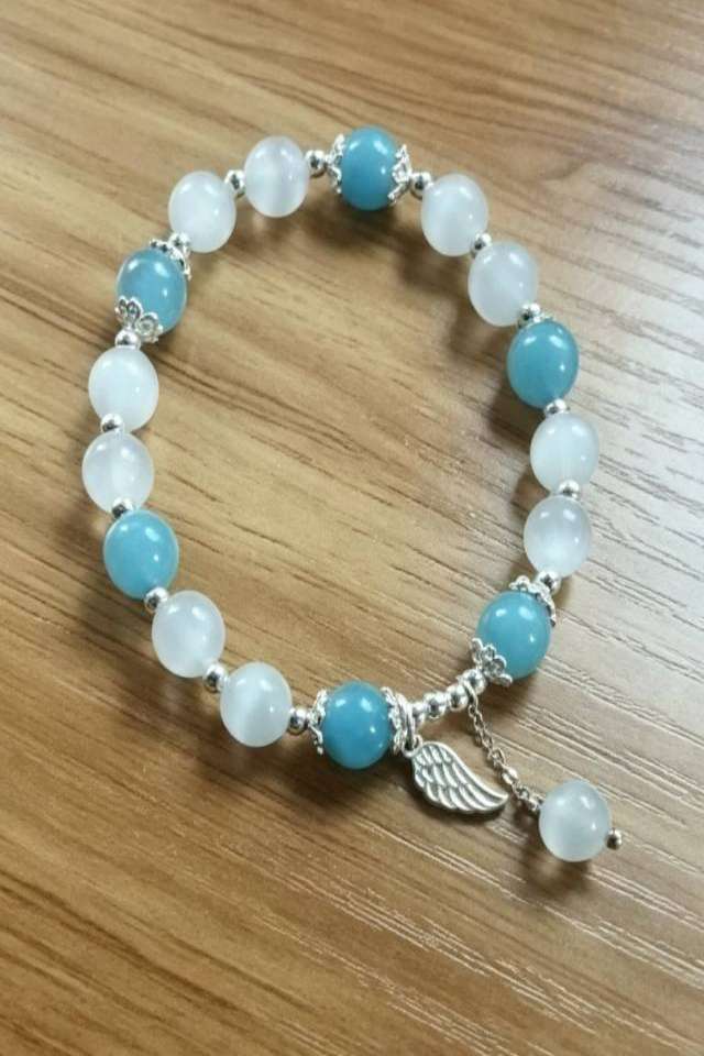 White blue beaded silver bracelet Summer Serenity Aquamarine Wing Bracelet - Image 3
