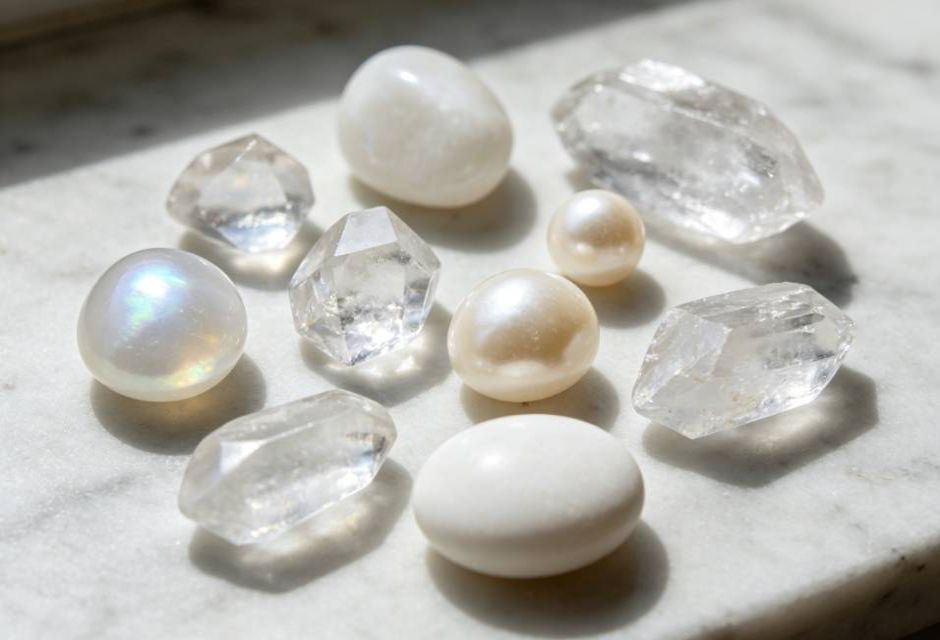 Moonstone vs Other White Gemstones: Differences, Meanings, and How to Choose the Right Gemstone white gemstones comparison still life