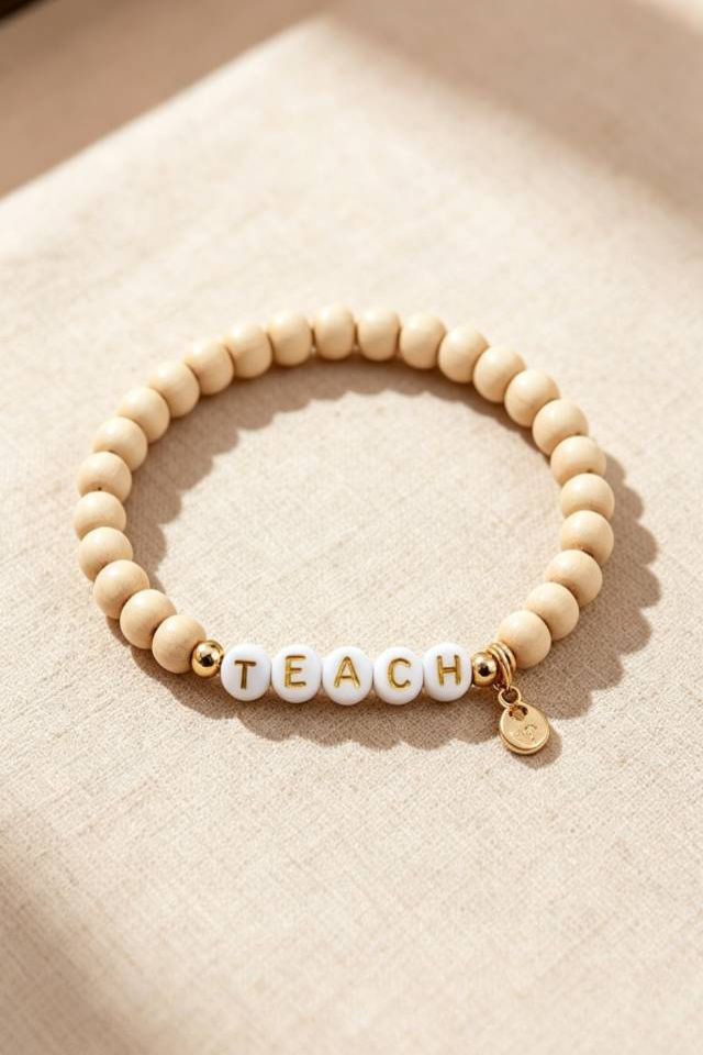 Wood bead teacher bracelet Cute Apple Polymer Clay Bracelet - Image 4