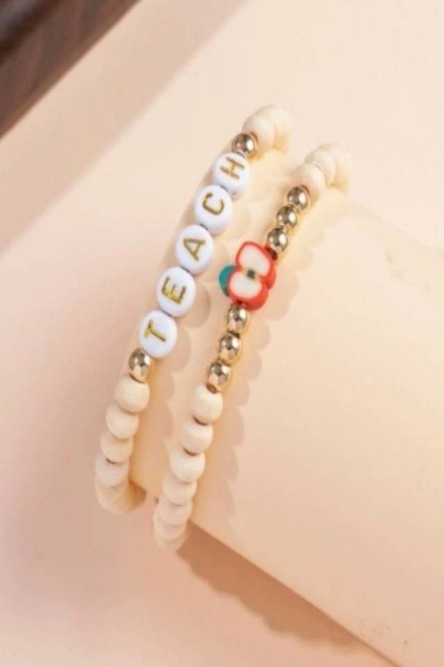 Wooden beaded bracelet set Cute Apple Polymer Clay Bracelet - Image 3